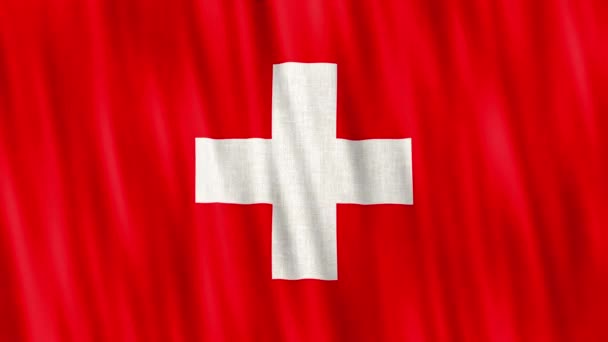 Государственный Флаг Швейцарии Бесшовный Цикл Анимации Крупным Планом Машет Высококачественный — стоковое видео
