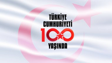 29 Ekim Cumhuriyet Bayrami kutlu olsun, Cumhuriyet Günü Türkiye. Tercümesi: Türkiye Cumhuriyeti 100 yaşında. Vektör illüstrasyonu, poster, kutlama kartı, grafik, post ve hikaye tasarımı.