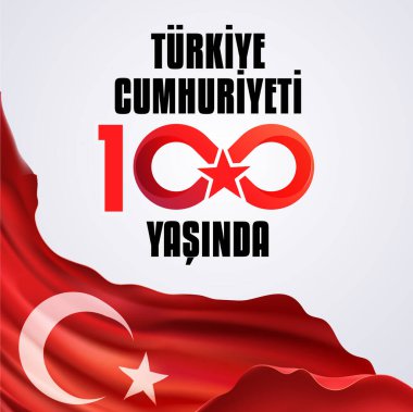 29 Ekim Cumhuriyet Bayrami kutlu olsun, Cumhuriyet Günü Türkiye. Tercümesi: Türkiye Cumhuriyeti 100 yaşında. Vektör illüstrasyonu, poster, kutlama kartı, grafik, post ve hikaye tasarımı.
