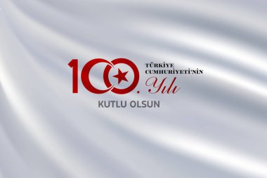 29 Ekim Cumhuriyet Bayrami kutlu olsun, Cumhuriyet Günü Türkiye. Tercümesi: Türkiye Cumhuriyeti 'nin 100. yıldönümü kutlu olsun. Vektör illüstrasyonu, poster, kutlama kartı, grafik, post ve hikaye