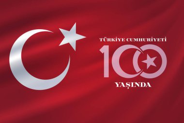 29 Ekim Cumhuriyet Bayrami kutlu olsun, Cumhuriyet Günü Türkiye. Tercümesi: Türkiye Cumhuriyeti 100 yaşında. Vektör illüstrasyonu, poster, kutlama kartı, grafik, post ve hikaye tasarımı.