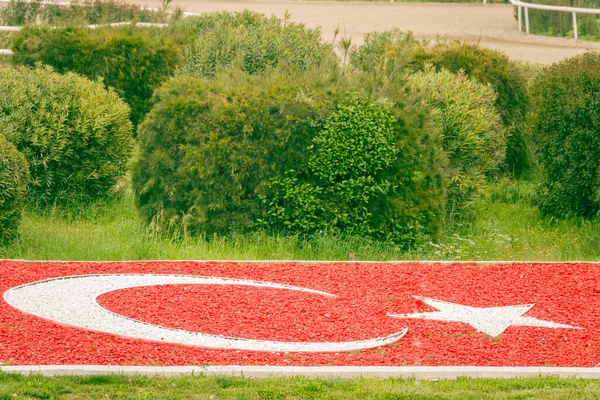 Hilal Yıldız Bahçedeki Çakıl Taşlarını Boyayarak Çizildi Türk Bayrağı — Stok fotoğraf