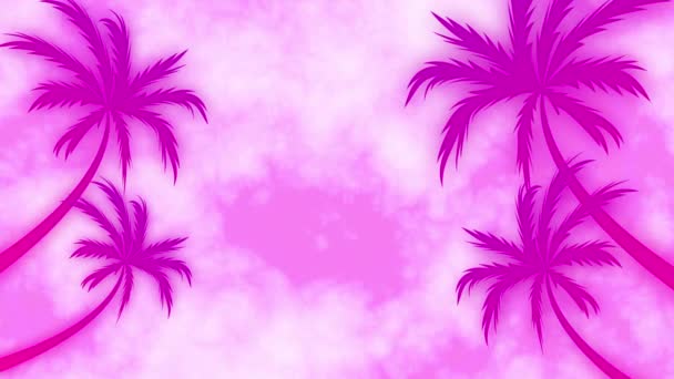 Bewegende Palmbomen Roze Lucht Wolken Barbie Concept Naadloze Loopable Beeldmateriaal — Stockvideo