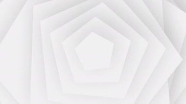 Pentagonların en az beyaz ışık arkaplan deseni. Döngülü 3D halkalar animasyonu etkiler. Soyut Tek Renkli Düz Düz Düz Arkaplan Şablonu. Yüksek kalite 4K 60fps