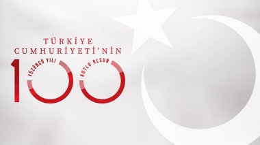 29 Ekim Cumhuriyet Bayrami kutlu olsun, Cumhuriyet Günü Türkiye. Tercümesi: Türkiye Cumhuriyeti 'nin 100. yıldönümü kutlu olsun. Vektör illüstrasyonu, poster, kutlama kartı, grafik, post ve hikaye.