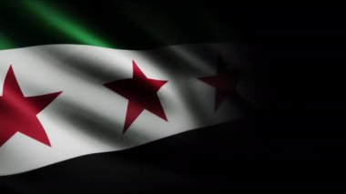 Yeni Ulusal Suriye Bayrağı Dalgalı Suriye Bayrağı. Ön tarafa yakın çekim. Yüksek kalite 4k görüntü döngüsü
