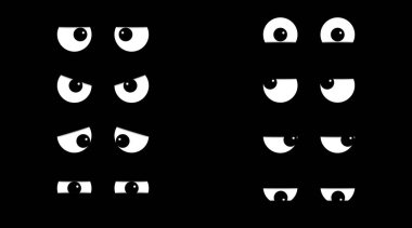 Gözler farklı duygulara sahip. Uniseks göz ifadeleri, özlü vektör koleksiyonu.