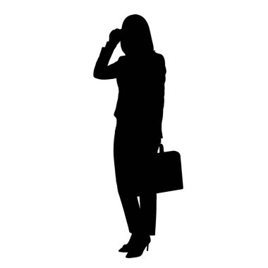 Business woman holding clipboard, vector illustration of black full length silhouette. Vector illustration