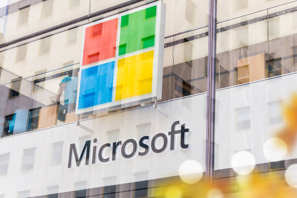 NEW YORK, USA - MAY 15, 2019: Microsoft store in Manhattan. Microsoft is worlds largest software maker dominant in PC operating systems, office apps and web browser market.
