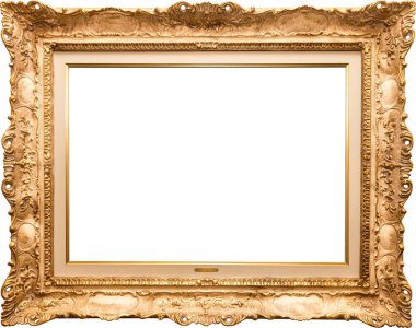 Beyaz arkaplanda izole edilmiş resimler, aynalar veya fotoğraflar için altın antika çerçeve