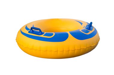 Beyaz arkaplanda izole edilmiş sapları olan sarı şişme halka