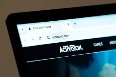 New York, USA - December 15, 2024: Activision website homepage displayed on computer screen with company logo. Official platform for video games, news, and entertainment clipart