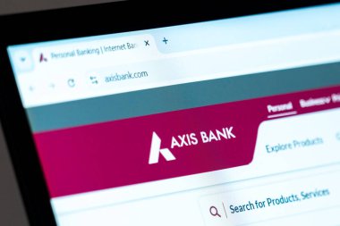 New York, USA - December 15, 2024: Axis Bank official website homepage shown on computer screen featuring logo and search bar. Financial institution providing digital banking services and products clipart