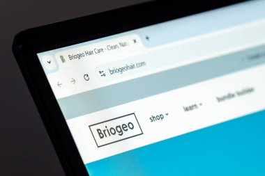 New York, ABD - 17 Aralık 2024: Briogeo web sitesi logolu bilgisayar ekranında görüntülendi. Doğal saç bakım ürünleri için online mağaza