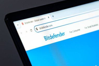 New York, ABD - 17 Aralık 2024: Bitdefender web sitesi logolu dizüstü bilgisayar ekranında görüntülendi. Siber güvenlik şirketi antivirüs ve çevrimiçi koruma yazılımında uzmanlaşmış.