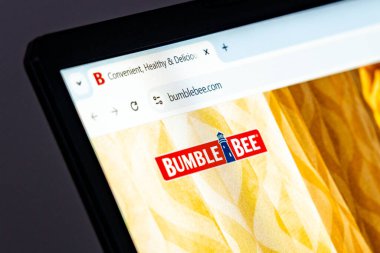 New York, ABD - 17 Aralık 2024: Bumble Bee web sitesi logolu dizüstü bilgisayar ekranında görüntülendi. Konserve balık ve sürdürülebilir ürünler konusunda uzmanlaşmış deniz ürünleri şirketi.