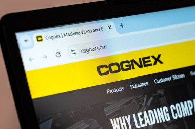 New York, ABD - 21 Aralık 2024: Cognex Corporation web sitesi ana sayfası logolu dizüstü bilgisayar ekranında sergilendi. Makine vizyonu ve endüstriyel otomasyon şirketi denetim ve kimlik belirleme konusunda uzmanlaşmış.
