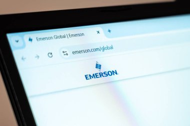 New York, USA - January 07, 2025: Emerson website homepage highlighting automation and industrial technology solutions clipart