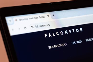 New York, ABD - 10 Ocak 2025: Yenilikçi veri koruma ve depolama çözümleri içeren FalconStor web sitesi