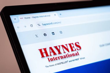 New York, USA - January 17, 2025: Haynes International website displayed on laptop screen showcasing metal alloys brand and manufacturing solutions clipart