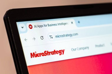 New York, ABD - 26 Ocak 2025: MikroStrateji web sitesi, güvenilir veri analizleri ve ticari istihbarat çözümlerini gösteren bir dizüstü ekranda sergilendi
