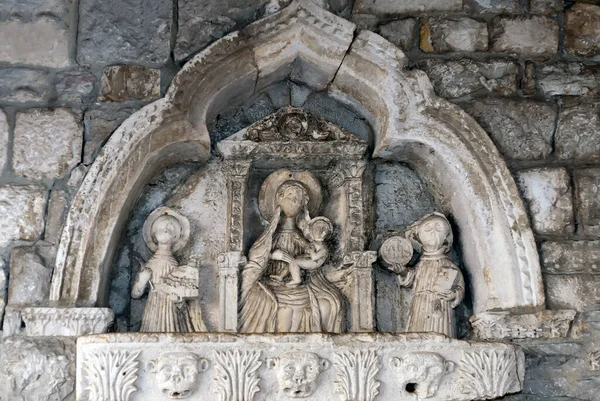 15Th Century Scene Madonna Child Flanked Tryphon Bernard Entry Sea – stockfoto
