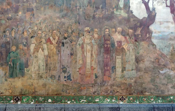 Värikäs Fresko Portin Kirkon Trinity Pääsisäänkäynnin Kiovan Pechersk Lavra Luostari — kuvapankkivalokuva