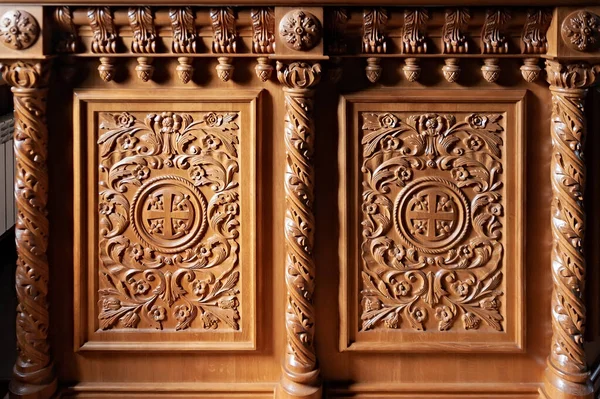 Träsnidade Panel Antika Möbler Royaltyfria Stockbilder