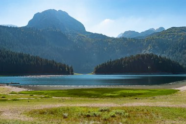 Durmitor Karadağ 'daki Kara Göl kıyısı ve ormanı