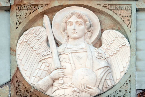 Înger Relief Fațada Aer Liber Mănăstirii Arhanghelo Mihailovski Zverinetsky Din — Fotografie, imagine de stoc