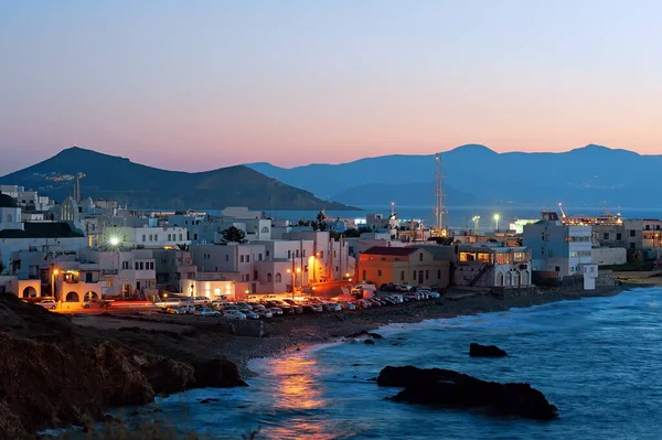 Panoramik Gece Sahne Chora Naxos Yunanistan — Stok fotoğraf