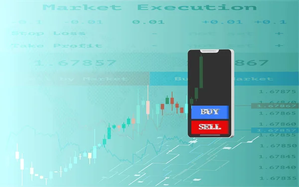 在线移动交易 带有智能手机 矢量和插图的股票和外汇交易市场 — 图库矢量图片