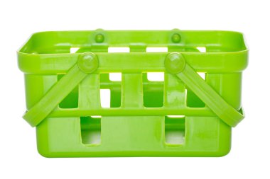 Boş yeşil alışveriş sepeti beyaz arkaplanda izole