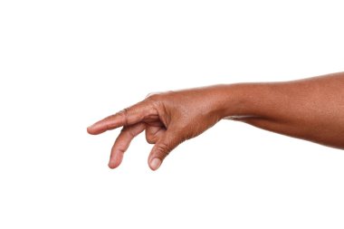 Beyaz arka planda izole edilmiş bir kadın el algılıyor.