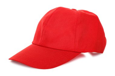 Beyaz arkaplanda kırmızı beyzbol şapkası izole edildi