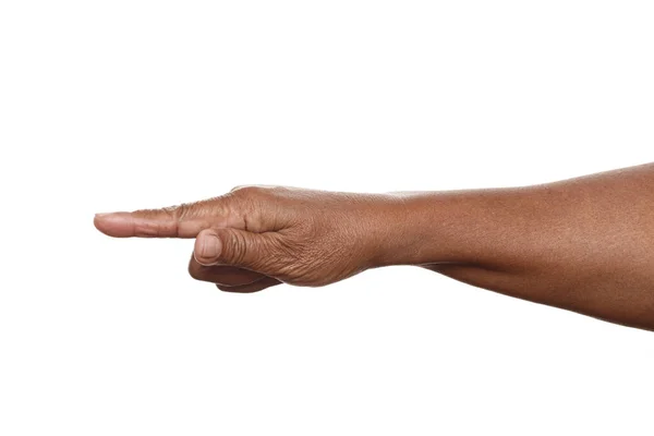 Γυναίκα Χέρι Σχετικά Την Εικονική Οθόνη Που Απομονώνονται Λευκό Φόντο — Φωτογραφία Αρχείου