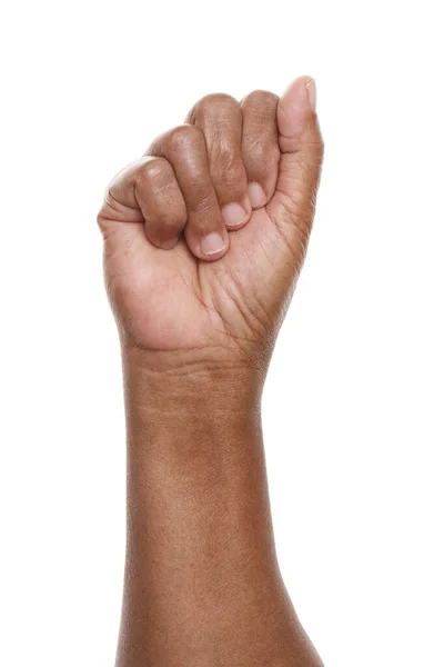 Γυναίκα Χέρι Χειρονομία Γροθιά Απομονώνονται Λευκό Φόντο — Φωτογραφία Αρχείου
