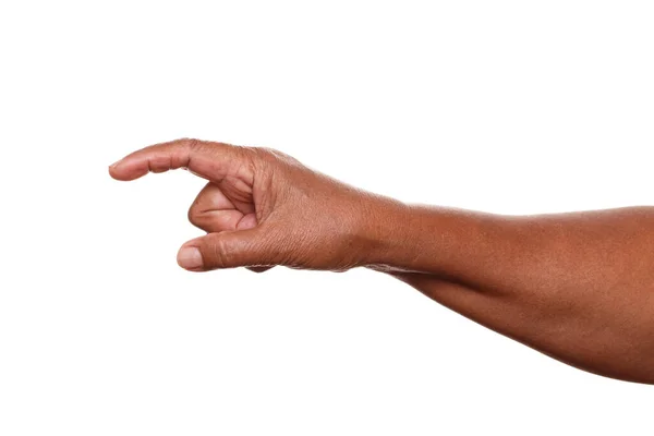 Γυναίκα Χέρι Σχετικά Την Εικονική Οθόνη Που Απομονώνονται Λευκό Φόντο — Φωτογραφία Αρχείου