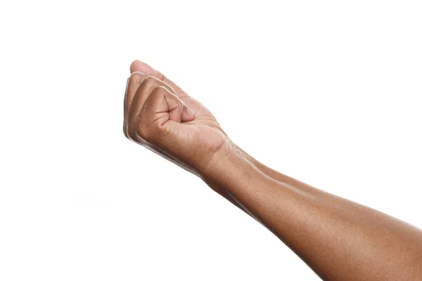 Γυναίκα Χέρι Χειρονομία Γροθιά Απομονώνονται Λευκό Φόντο — Φωτογραφία Αρχείου