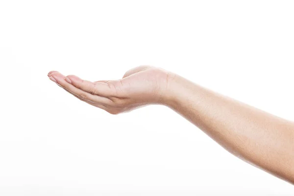 Γυναίκα Ανοιχτό Χέρι Απομονώνονται Λευκό Φόντο — Φωτογραφία Αρχείου