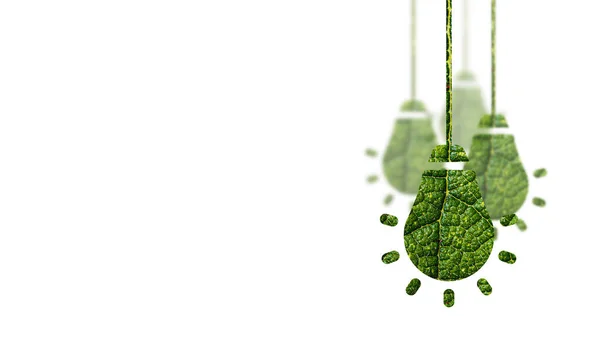 Glödlampa Tillverkad Gröna Blad Isolerad Vit Bakgrund Sjukvårdskoncept Grön Energi — Stockfoto