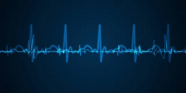 Monitorização Ekg Emergência Pulso Cardíaco Néon Brilhante Azul Batimento Cardíaco — Vetor de Stock