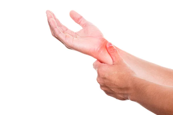 Men Painful Wrist Isolated White Background — Stock Photo, Image