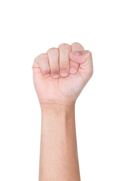 Рука Згорнутим Кулаком Ізольовано Білому Тлі Відсічним Контуром — стокове фото