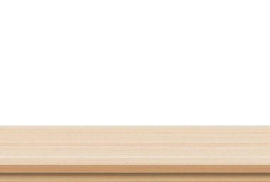 Empty brown wood table top isolated on white background . Template mock up for display of product clipart