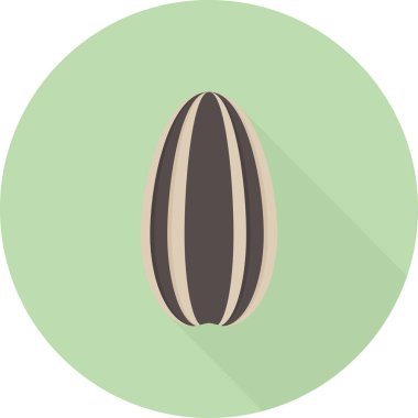 Mavi arkaplanda uzun gölgesi olan ayçiçeği tohumu simgesi, düz tasarım biçimi