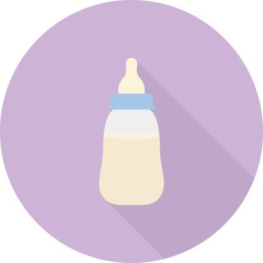 Mor arka planda uzun gölgesi olan süt şişesi simgesi, düz tasarım tarzı