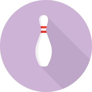 Mor zemin üzerinde uzun gölgesi olan bowling iğne simgesi, düz tasarım biçimi