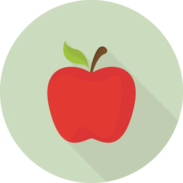 Red Apple Icon Long Shadow Green Background Flat Design Style — Stock Vector