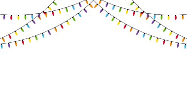 Noel ışıkları. Beyaz arkaplanda izole edilmiş renkli Xmas çelengi